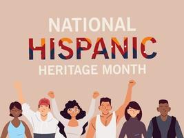mês da herança hispânica nacional com desenho vetorial de mulheres e homens latinos vetor
