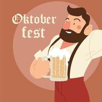 desenho de homem oktoberfest com design tradicional de pano e cerveja vetor