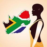 pessoa afro com a bandeira da áfrica do sul ao fundo vetor