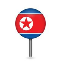 ponteiro do mapa com a coreia do norte do país. bandeira da coreia do norte. ilustração vetorial. vetor