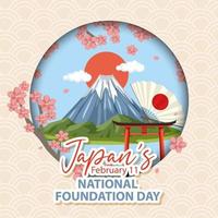 banner do dia da fundação nacional do Japão com monte fuji e portão torii vetor
