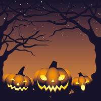 pôster com abóboras na noite escura de halloween vetor
