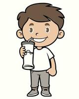 Garoto bebendo leite desenho animado vetor ilustração