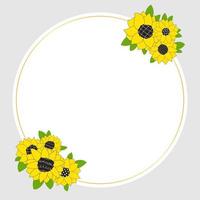 moldura de círculo de ouro com flores de girassóis para um convite de casamento feliz aniversário linha ilustração vetorial de rabiscos vetor