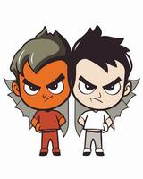 dois desenho animado personagens com asas e vermelho e laranja vetor
