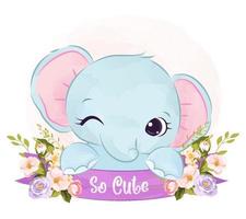 ilustração de elefante bebê em aquarela vetor