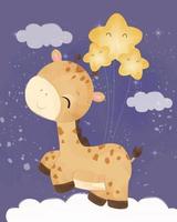 ilustração de girafa bebê adorável em aquarela vetor