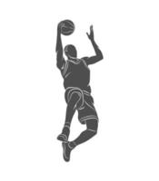 silhueta jogador de basquete com bola em um fundo branco. ilustração vetorial vetor