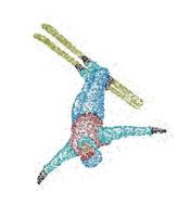 esquiador abstrato pulando círculos coloridos. ilustração vetorial. vetor