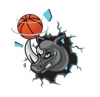 Rinoceronte basquete com parede quebrada vetor