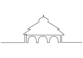 mesquita contínua uma linha desenho vetorial design minimalista. símbolo islâmico sinal isolado um fundo branco. vetor