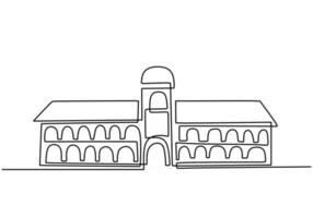 edifício clássico com colunas em estilo de desenho de uma linha contínua. arquitetura típica para acomodação do governo, tribunal, universidade ou museu. design linear preto isolado no fundo branco. vetor