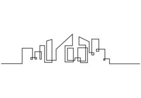 um hotel de desenho de linha contínua, edifícios, torres, linha do horizonte. marco em linha única, isolado no fundo branco. vetor