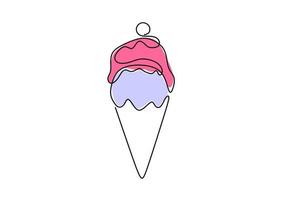 única linha contínua de um sorvete rosa. sorvete rosa fast food em um estilo de linha isolado no fundo branco. vetor