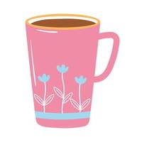 xícara de chá e café com ícone de flores impressas sobre fundo branco vetor