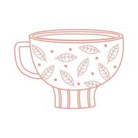 xícara de chá e café com estilo de linha de ícone de folhas e pontos vetor