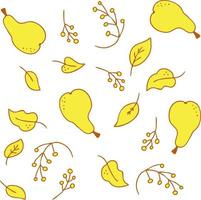 padrão de vetor de folhas de peras suculentas amarelas brilhantes e galhos de frutas