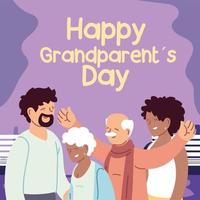 família feliz, neta, neto e avós comemorando o dia dos avós vetor
