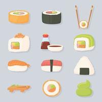 sushi time molho truta peixe, atum, salmão e caviar vetor