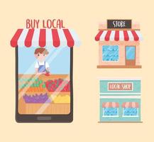 apoiar pequenas empresas, loja de compra online e pequena empresa local vetor