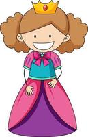 personagem de desenho animado simples de uma pequena princesa isolada vetor