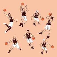 jogadores de basquete homens com desenho vetorial de bolas vetor