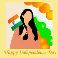 indiano menina acenando bandeira dela mãos com indiano bandeira balões. 15 agosto feliz independência dia celebração conceito. poster, bandeira desenho.vetor ilustração Projeto. vetor