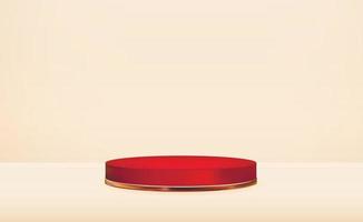pedestais vermelhos 3d realistas sobre fundo claro. moderno pódio vazio para apresentação de produtos cosméticos, revista de moda. copiar ilustração vetorial de espaço vetor