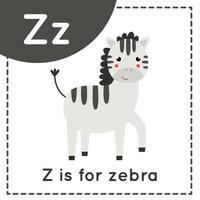 aprender o alfabeto inglês para crianças. letra z. zebra bonito dos desenhos animados. vetor