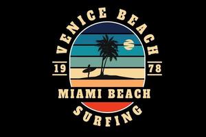 venice beach miami beach surf cor laranja, azul e creme vetor