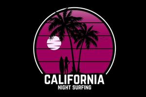 desenho de silhueta de surfe noturno da califórnia vetor