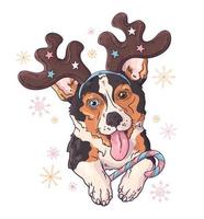 mão desenhado o retrato de cão corgi em vetor de acessórios de Natal.