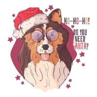 mão desenhado o retrato de cachorro collie em vetor de acessórios de Natal.