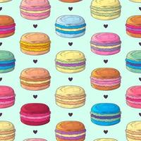 mão desenhada padrão de macaroons de sobremesa francesa. vetor