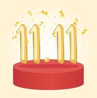11 11 dias de compras, números dourados venda louca de confetes vetor