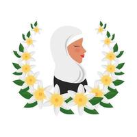 Perfil de mulher islâmica com burca tradicional em guirlanda floral vetor