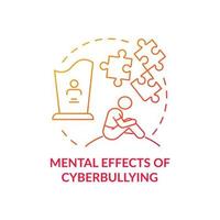 ícone do conceito de efeitos de cyberbullying mental. ilustração de linha fina de ideia de consequências negativas. sentindo-se sem esperança e sem valor. incapacidade de concentração. desenho de cor rgb de contorno isolado de vetor