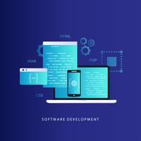 Codificação, programação, website e ilustração em vetor desenvolvimento aplicativo