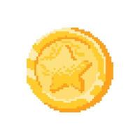 moeda de ouro com ícone de estrela em ilustração vetorial de estilo pixel vetor