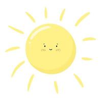 fofo sorridente sol ícone ilustração vetorial de verão para criança escandinava impressão ou cartaz. cartoon doodle design engraçado rosto sol, cartão do chuveiro de bebê. vetor