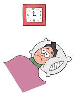 desenho animado homem não consegue dormir e são 3 da manhã ilustração vetorial vetor
