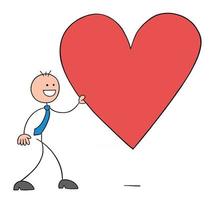 personagem de empresário stickman caminhando e segurando uma ilustração de desenho vetorial de símbolo de coração grande vetor