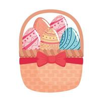 cartão de feliz páscoa com ovos pintados na cesta vetor