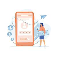 Internet bancário conceito. pagar contas conectados usando Móvel telefone. plano vetor moderno ilustração
