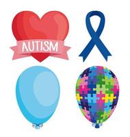 conjunto de ícones do dia mundial do autismo vetor