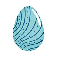 feliz Páscoa ovo azul pintado com linhas vetor