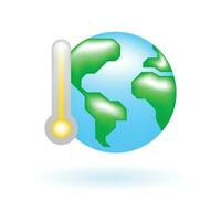 3d global aquecimento terra termômetro ícone. eco sustentabilidade de Meio Ambiente conceito. lustroso vidro plástico cor. fofa realista desenho animado mínimo estilo. 3d render vetor ícone ux ui isolado ilustração.