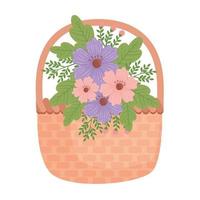 Uma linda decoração floral de primavera roxa e rosa na cesta vetor