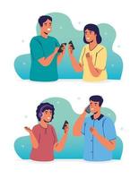 casais jovens usando personagens de smartphones vetor