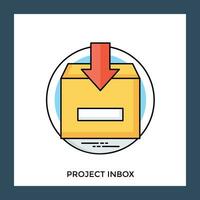 uma cartão pacote com seta placa posição abaixo, carregando projeto caixa de entrada ícone vetor